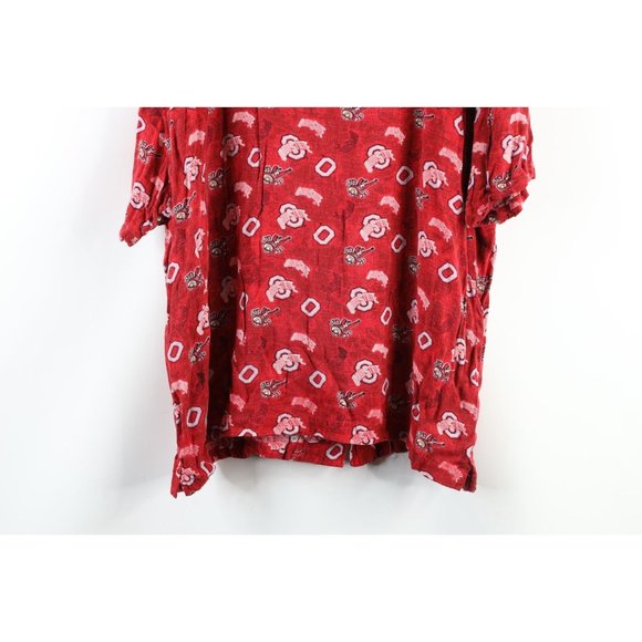 Vintage Mens XL Faded All Over Print Ohio State University Hawaiian Button Shirt - Picture 8 of 8